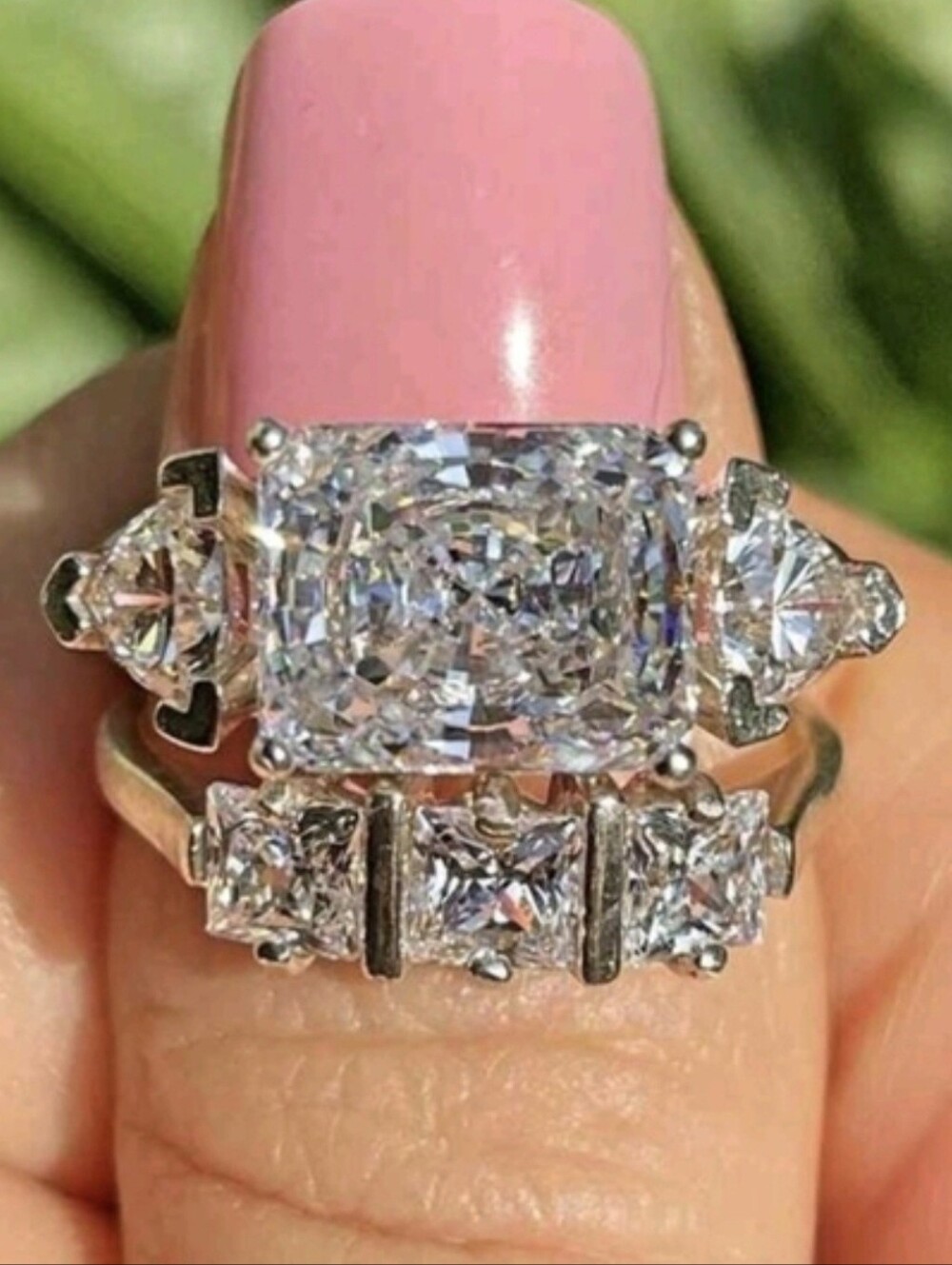 🩶🩶NEW🩶🩶BEAUTIFUL!! Rectangle 2PC CZ Ring In SILVER Plating